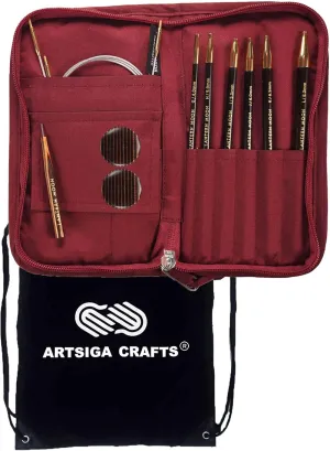 Lantern Moon Bequest 6-Inch Tunisian Interchangeable Crochet Hook Set Handcrafted Ebony Sizes US G, H, I, J,K, L, Silk Case, 2 Cords, 2 End Caps, 1 Tighten Tool with Project Bag