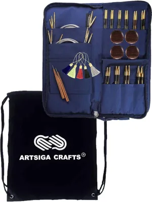 Lantern Moon Heirloom 5-Inch 10-Pair Interchangeable Circular Knitting Needle Set Handcrafted Ebony US 2.5, 3, 4, 5, 6, 7, 8, 9, 10, 11, Silk Case, 3 Cords, 4 End Caps with Project Bag