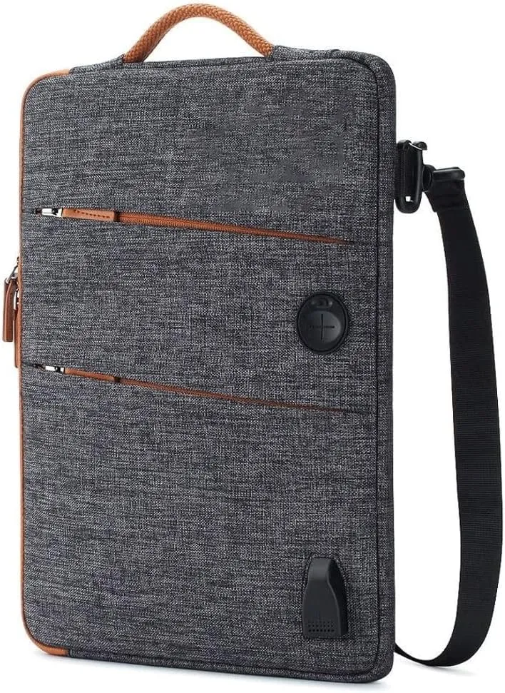 Laptop case Waterproof Laptop Bag Polyester with USB Charging Port Headphone Hole Notebook Laptop Sleeve(Drak Grey)