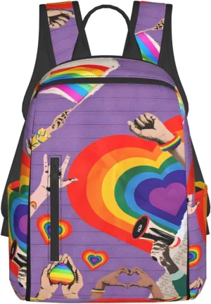 LGBT Rainbow Gay Pride Flag Hearts Love Travel Laptop Backpack Casual Backpacks Double Shoulder Daypack Notebook Rucksack Work Bags Sports Bag for Gym Hiking Camping Beach