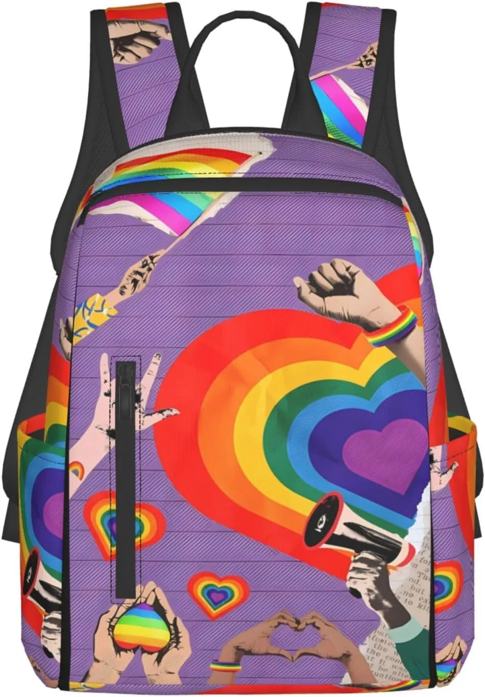 LGBT Rainbow Gay Pride Flag Hearts Love Travel Laptop Backpack Casual Backpacks Double Shoulder Daypack Notebook Rucksack Work Bags Sports Bag for Gym Hiking Camping Beach