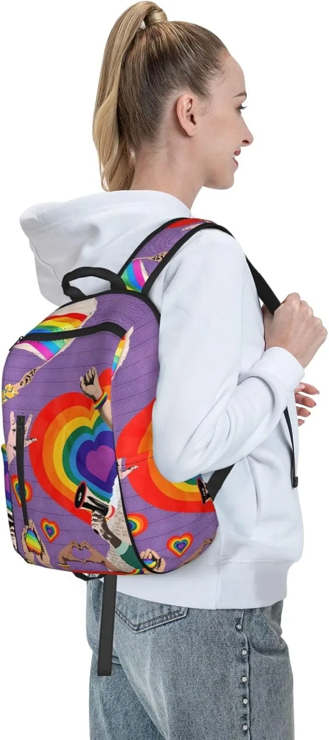 LGBT Rainbow Gay Pride Flag Hearts Love Travel Laptop Backpack Casual Backpacks Double Shoulder Daypack Notebook Rucksack Work Bags Sports Bag for Gym Hiking Camping Beach