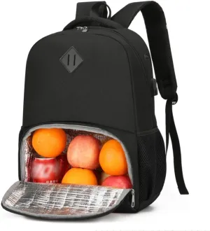 Lunch Backpack Laptop Backpack With Usb Port Work Backpack With Cooler Bag Insulated Laptop Bag (Black)