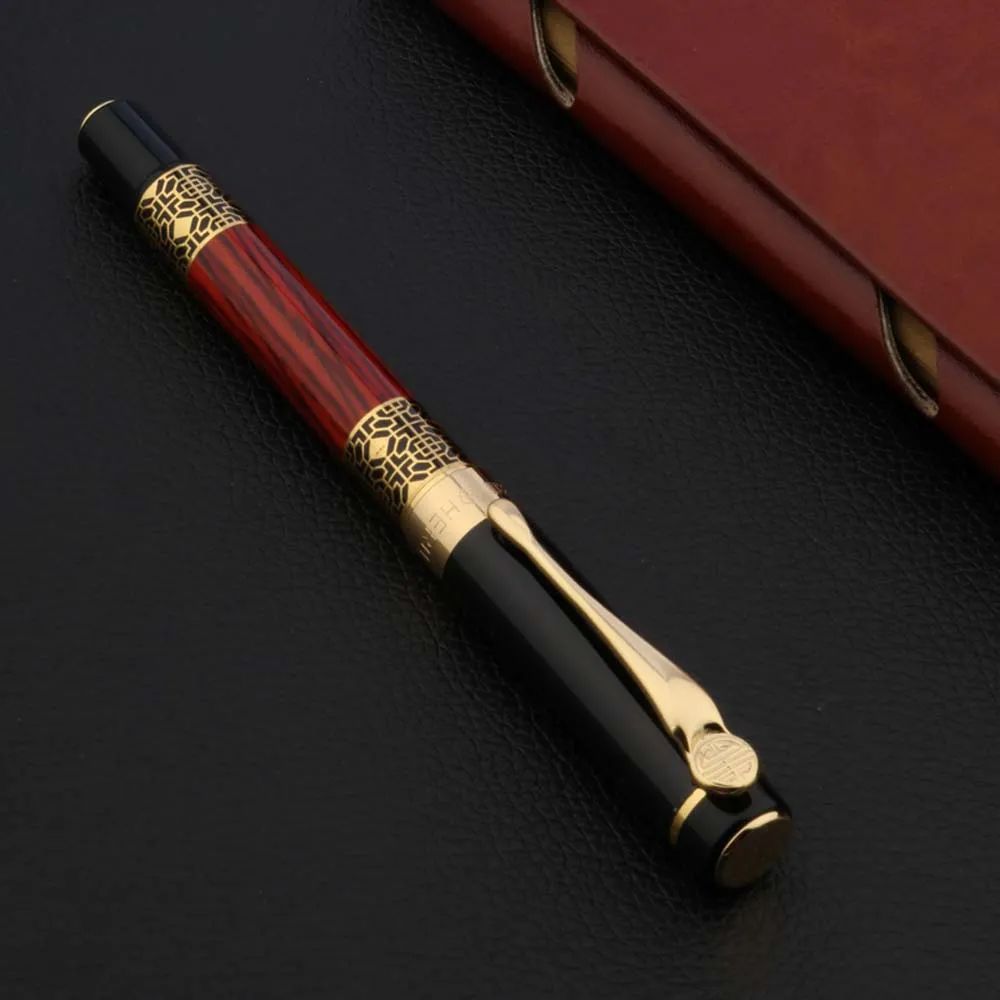 Luxury Gold Carved Mahogany Ink Pen - Exquisite Writing Instrument and Perfect Gift