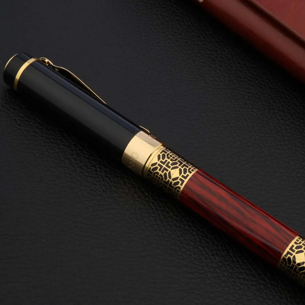 Luxury Gold Carved Mahogany Ink Pen - Exquisite Writing Instrument and Perfect Gift