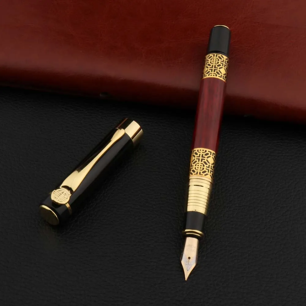 Luxury Gold Carved Mahogany Ink Pen - Exquisite Writing Instrument and Perfect Gift