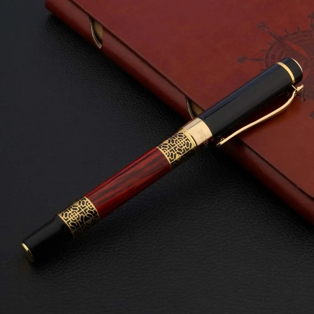 Luxury Gold Carved Mahogany Ink Pen - Exquisite Writing Instrument and Perfect Gift