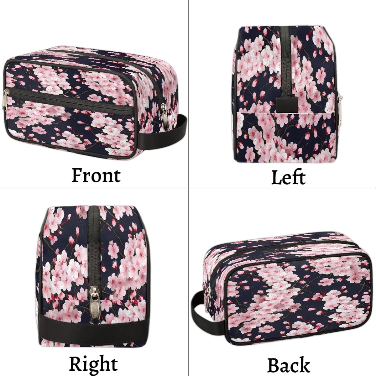 Makeup Bag for Women Men, Cherry Blossom Floral Japanese Flower Travel Cosmetic Organizer with Handle, Toiletry Bag for Cosmetics, Portable Zippered Makeup Pouch