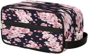 Makeup Bag for Women Men, Cherry Blossom Floral Japanese Flower Travel Cosmetic Organizer with Handle, Toiletry Bag for Cosmetics, Portable Zippered Makeup Pouch