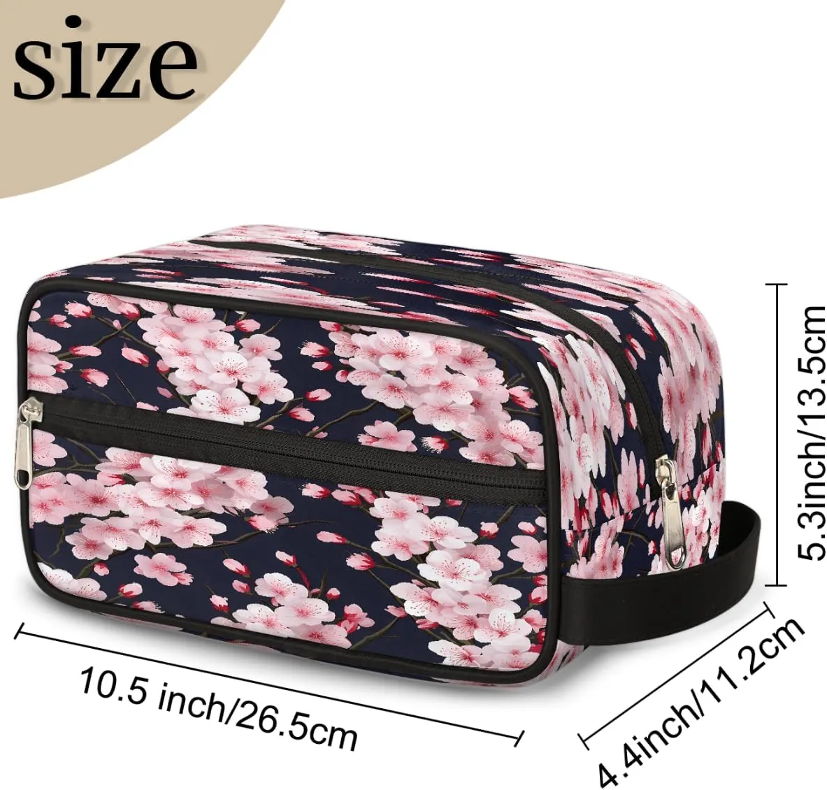 Makeup Bag for Women Men, Cherry Blossom Floral Japanese Flower Travel Cosmetic Organizer with Handle, Toiletry Bag for Cosmetics, Portable Zippered Makeup Pouch