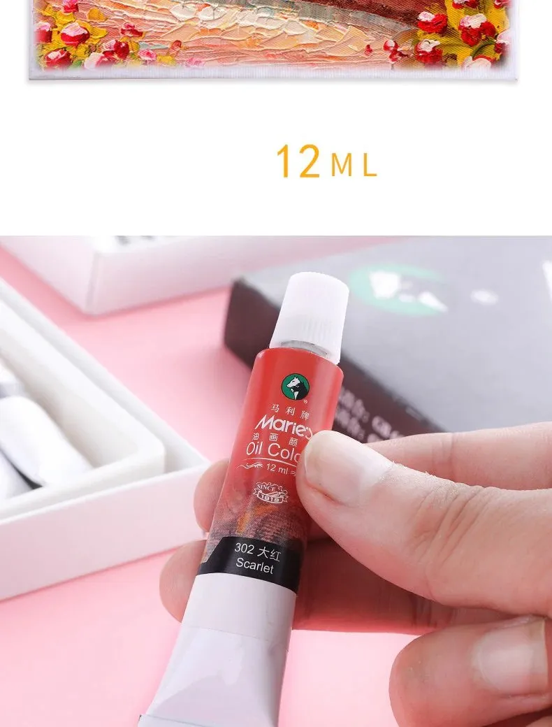 MARIES 24-Piece Oil Paint Set, 12ml Tubes, Rich Pigment Colors, Model No. O-2024B