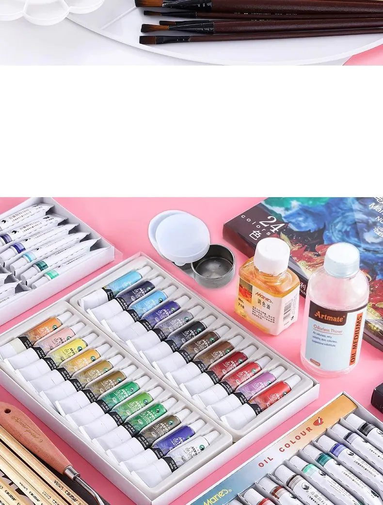 MARIES 24-Piece Oil Paint Set, 12ml Tubes, Rich Pigment Colors, Model No. O-2024B