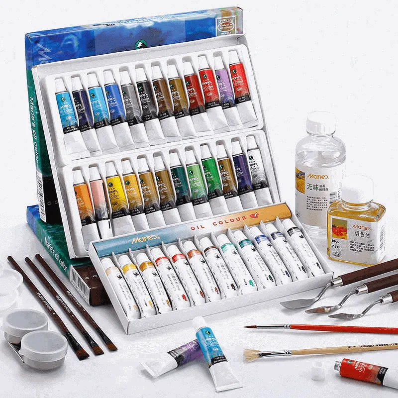 MARIES 24-Piece Oil Paint Set, 12ml Tubes, Rich Pigment Colors, Model No. O-2024B