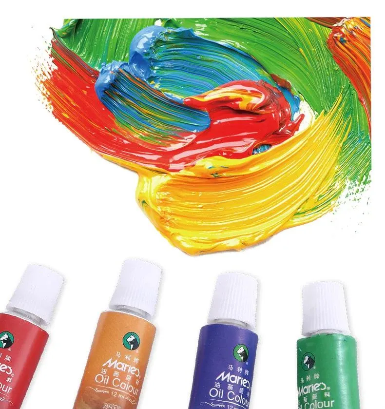 MARIES 24-Piece Oil Paint Set, 12ml Tubes, Rich Pigment Colors, Model No. O-2024B