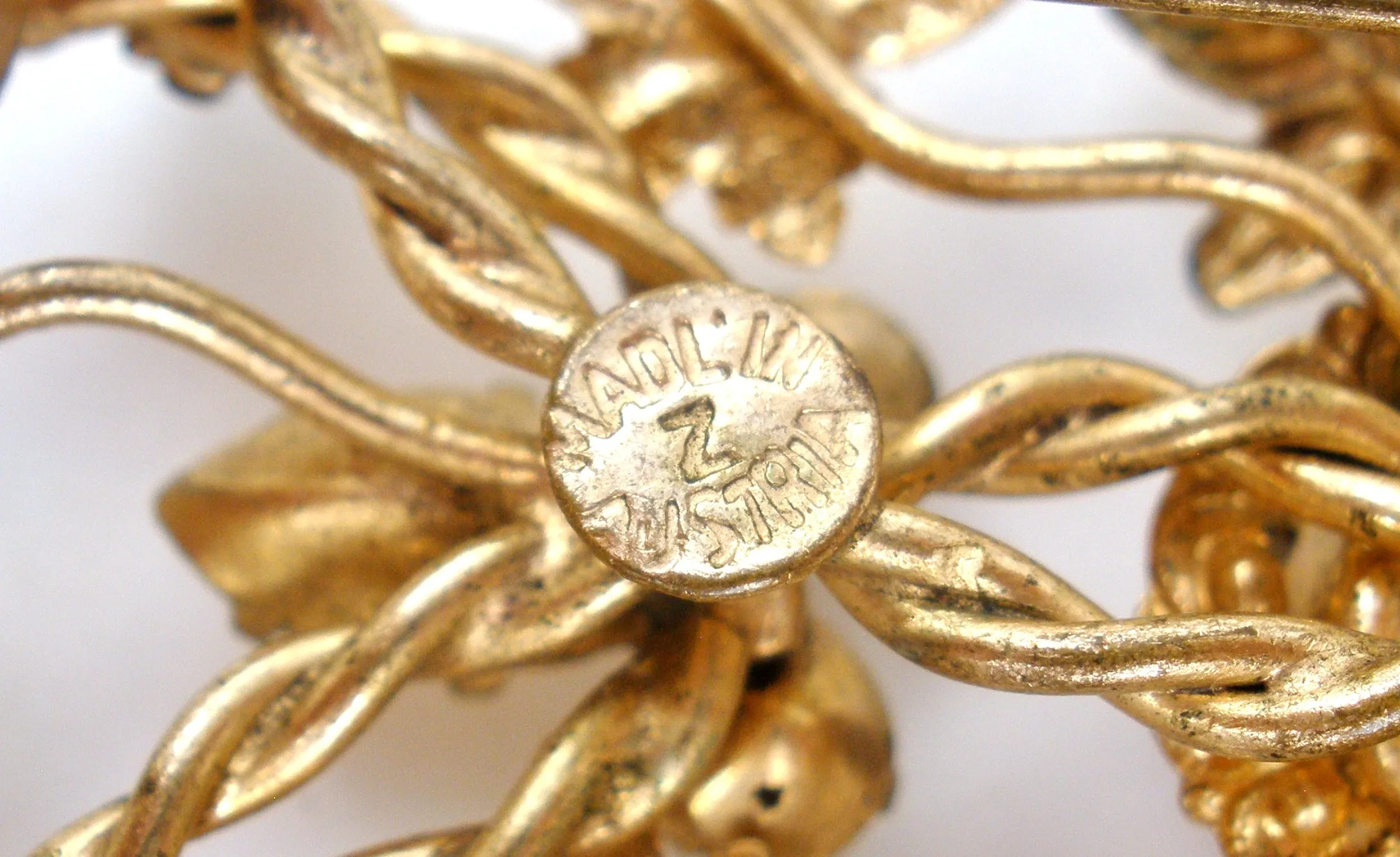 Multi Color Rhinestone Leaf Brooch Vintage