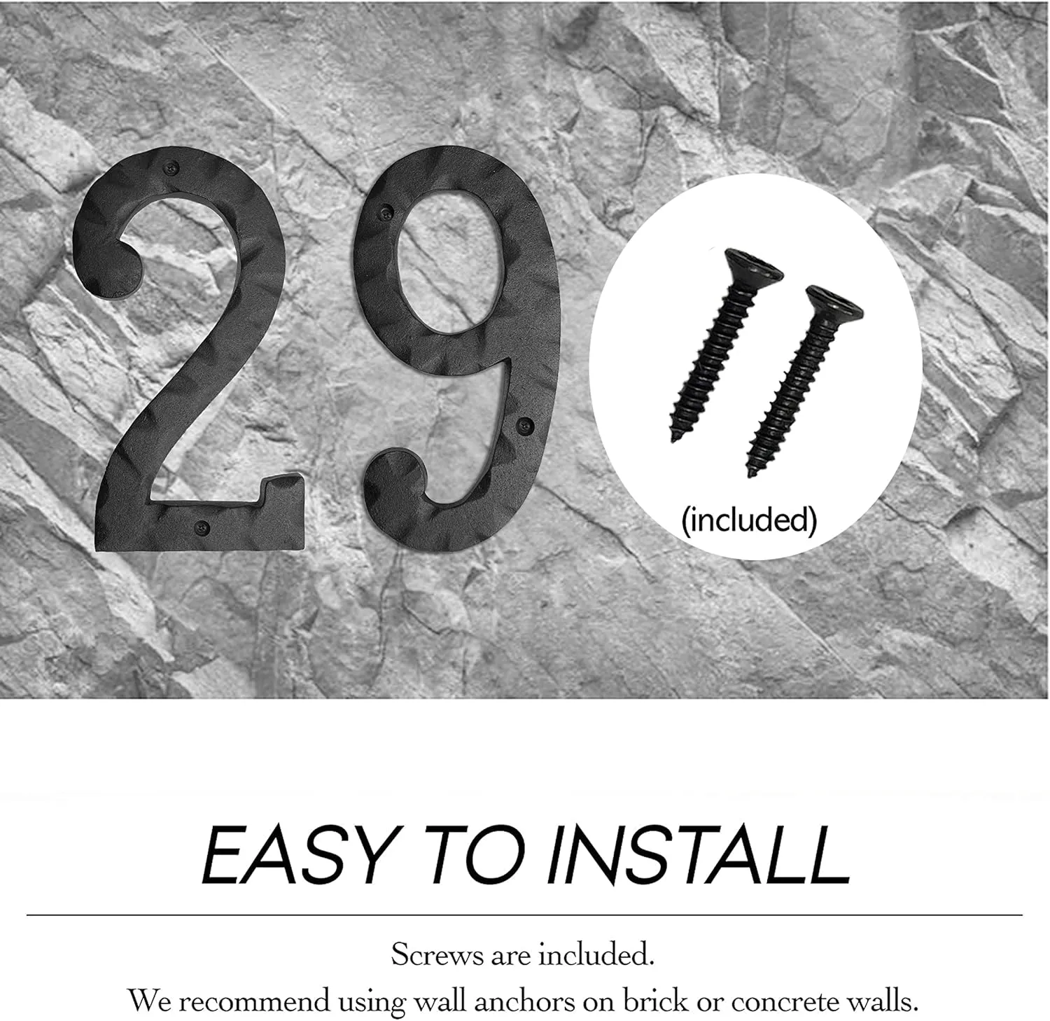 NACH House Numbers for Outside, 8 inch Black Address Numbers for House - Number 7 - Rustic Numbers for Outside with Mounting Hardware