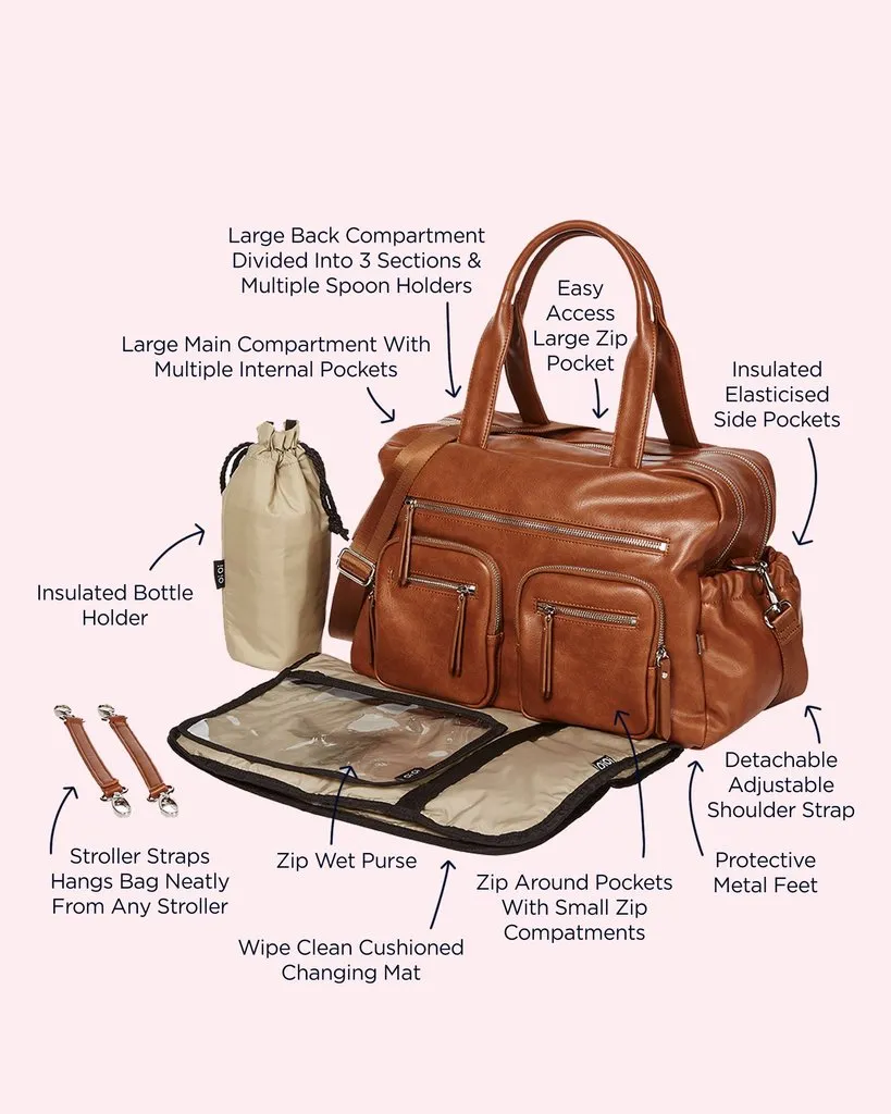 OiOi Faux Leather Carry All Nappy Bag - Tan