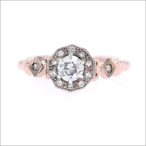 Old European Cut Diamond Vintage Style Halo Engagement Ring 14K Rose