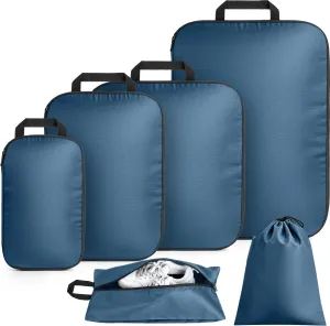 Packing Cubes for Travel - 6 Set Lightweight Compression Bags, Luggage Suitcase Organizer Essentials, Expandable Accessories for Carry-on Suitcases, Navy Blue