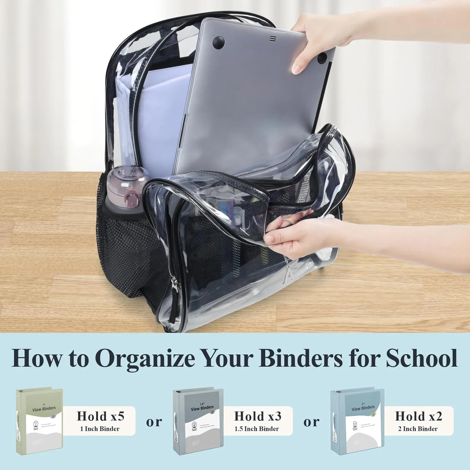PACKISM Clear Backpack - 17 inch Large Clear Backpacks for School, Heavy Duty Clear Bookbag for Student Boys and Girls, Transparent PVC See Through Backpack for College Work, Black (for age 12 above)