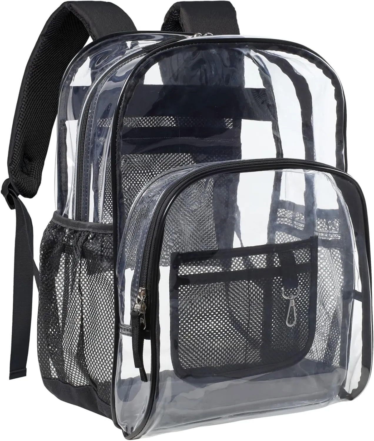 PACKISM Clear Backpack - 17 inch Large Clear Backpacks for School, Heavy Duty Clear Bookbag for Student Boys and Girls, Transparent PVC See Through Backpack for College Work, Black (for age 12 above)