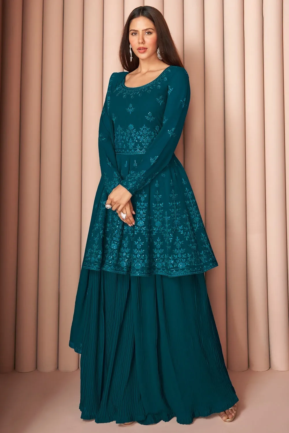 Party Wear Spellbinding Blue Palazzo Style Salwar Suit