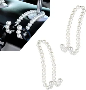 Seat Headrest Pearl Decorative Hook, 4.72" Beautiful Trim Stainless Steel Strong Load-Bearing Portable Hidden Hook Hanging Storage for Backpack Cell Phone, for Most Cars (White)