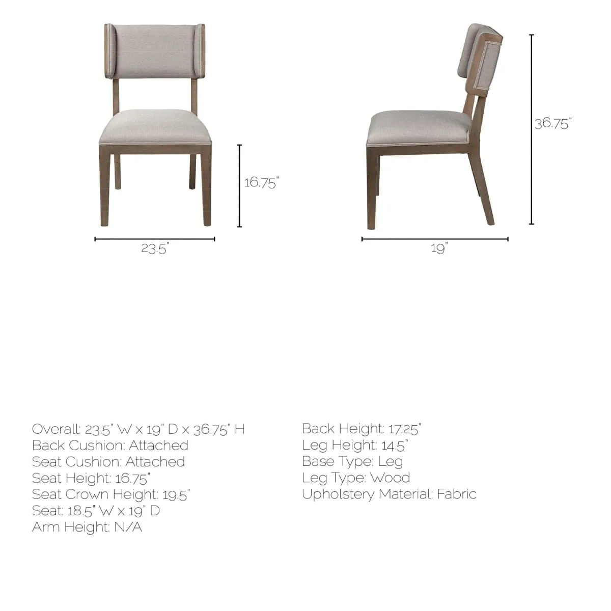 Tenton Dining Chair Gray Fabric | Gray Wood