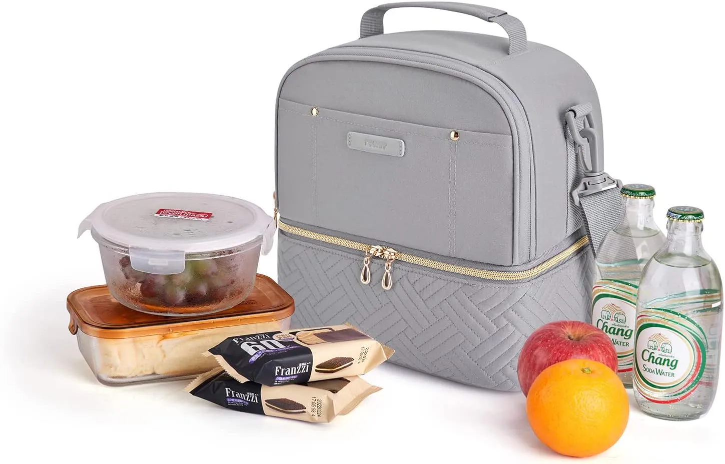TOURIT Lunch Bag Women Double Deck Lunch Box Insulated Lunch Cooler for Women Men Work, Gray