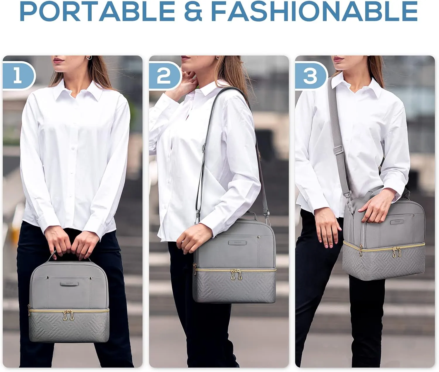 TOURIT Lunch Bag Women Double Deck Lunch Box Insulated Lunch Cooler for Women Men Work, Gray