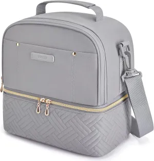TOURIT Lunch Bag Women Double Deck Lunch Box Insulated Lunch Cooler for Women Men Work, Gray