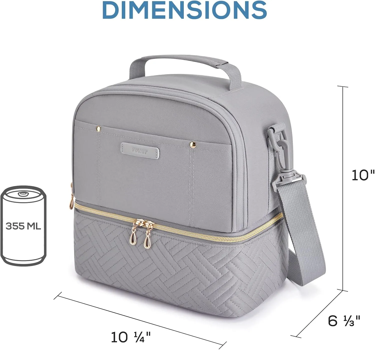 TOURIT Lunch Bag Women Double Deck Lunch Box Insulated Lunch Cooler for Women Men Work, Gray