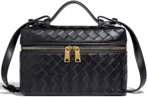 Trendy Woven Crossbody Purse Bag for Women Cute Shoulder Bag Square Box Bags Mini PU Leather Top Handle Purses Handbag