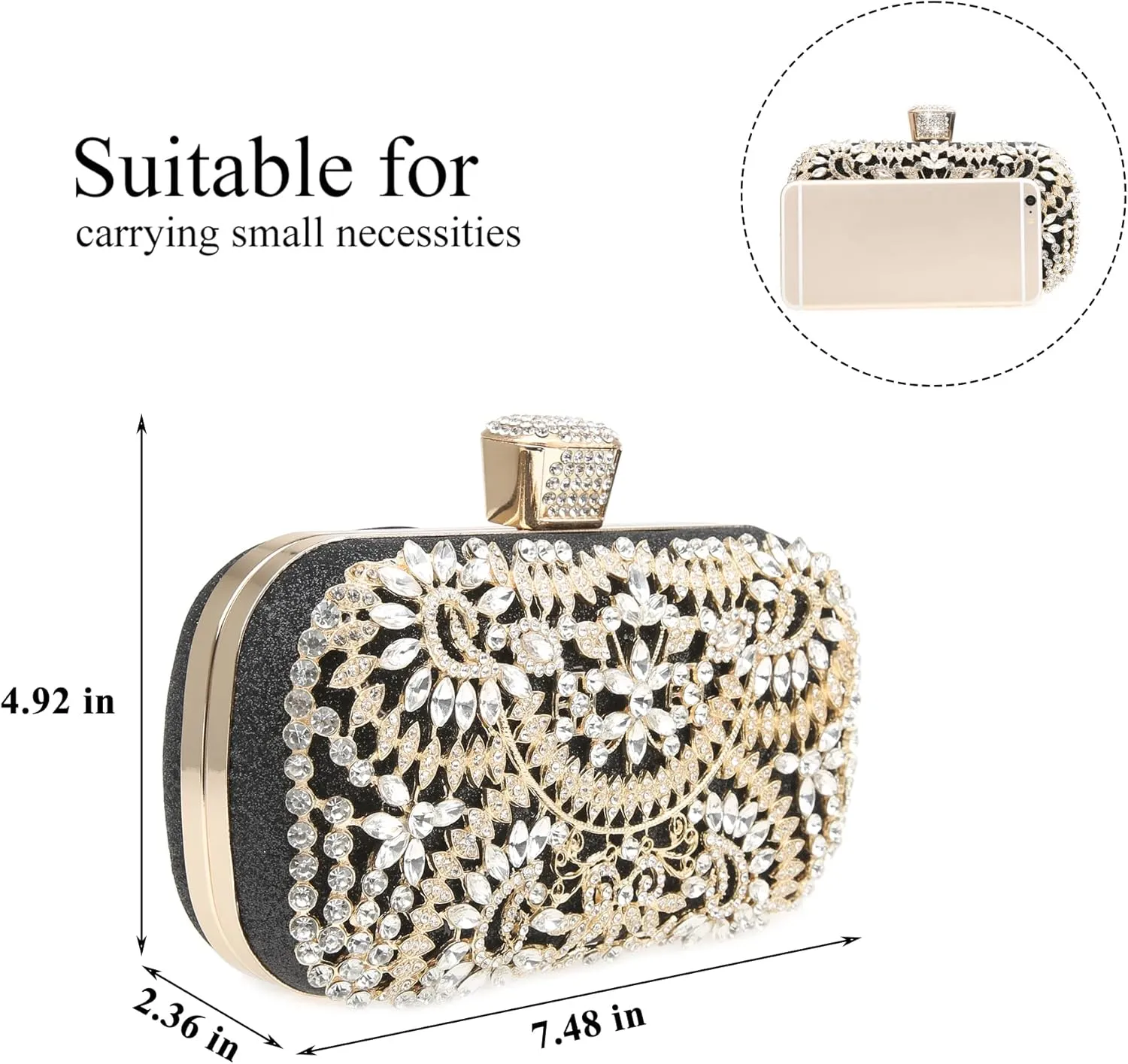 Womens Sparkly Rhinestone Crystal Clutch Bag Glitter Sequin Bridal Purse Evening Handbag for Wedding Party Prom