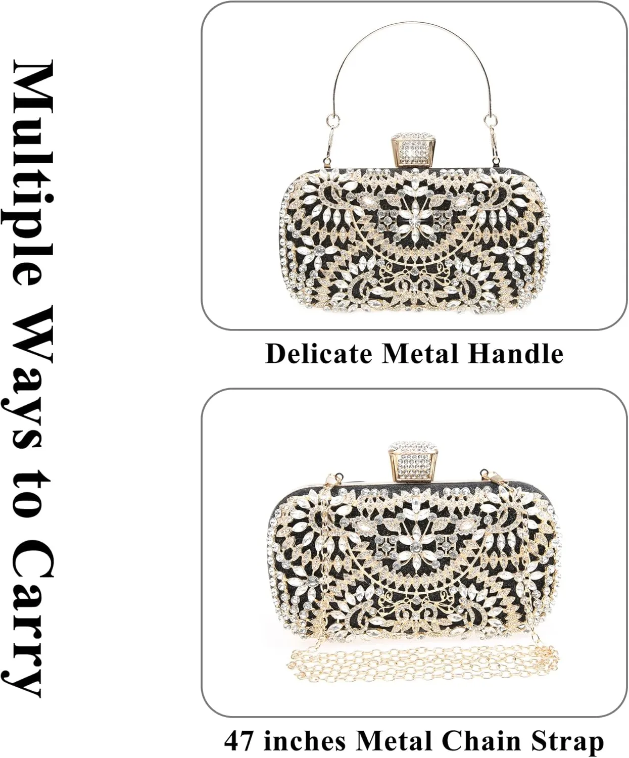 Womens Sparkly Rhinestone Crystal Clutch Bag Glitter Sequin Bridal Purse Evening Handbag for Wedding Party Prom