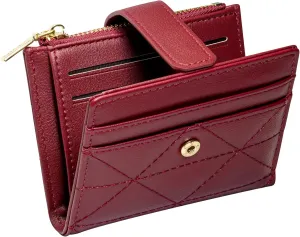 YINHEXI Wallet Women, RFID Blocking Small Compact Bifold PU Leather Card Holder Pocket Wallet Ladies Mini Purse with Coin Pocket (Burgundy-1)